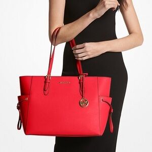 Michael Kors Red Tote with Gold Hardware and Structured Leather